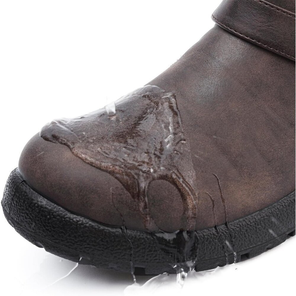 Womens Brown pu  Snow Boots with Zipper Waterproof Leather Fur Lined Warm Ankle - Picture 7 of 7